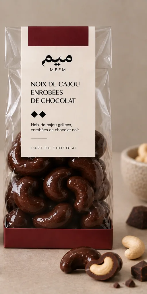 Noix de cajou enrobées, Noix de cajou grillées, enrobées de chocolat noir