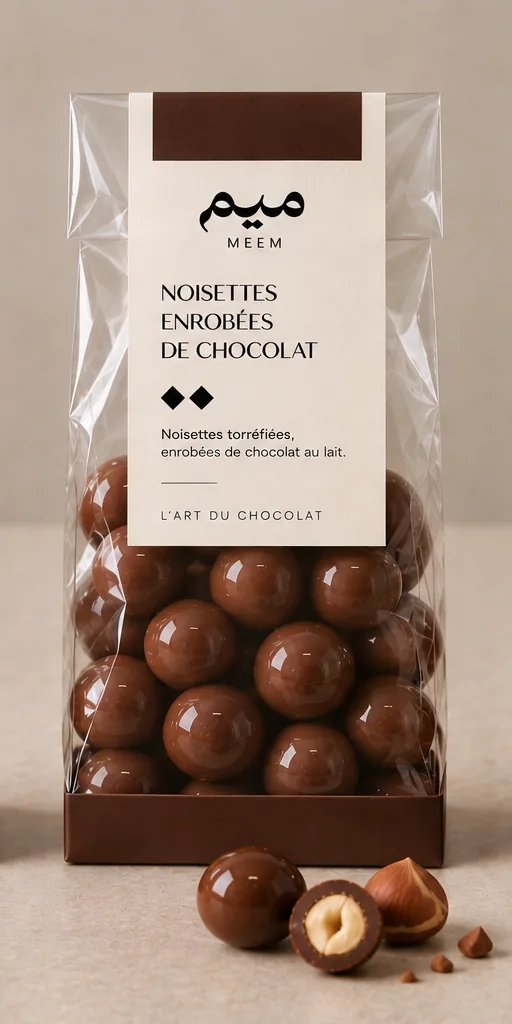 Noisettes enrobées, Noisettes torréfiées, enrobées de chocolat au lait
