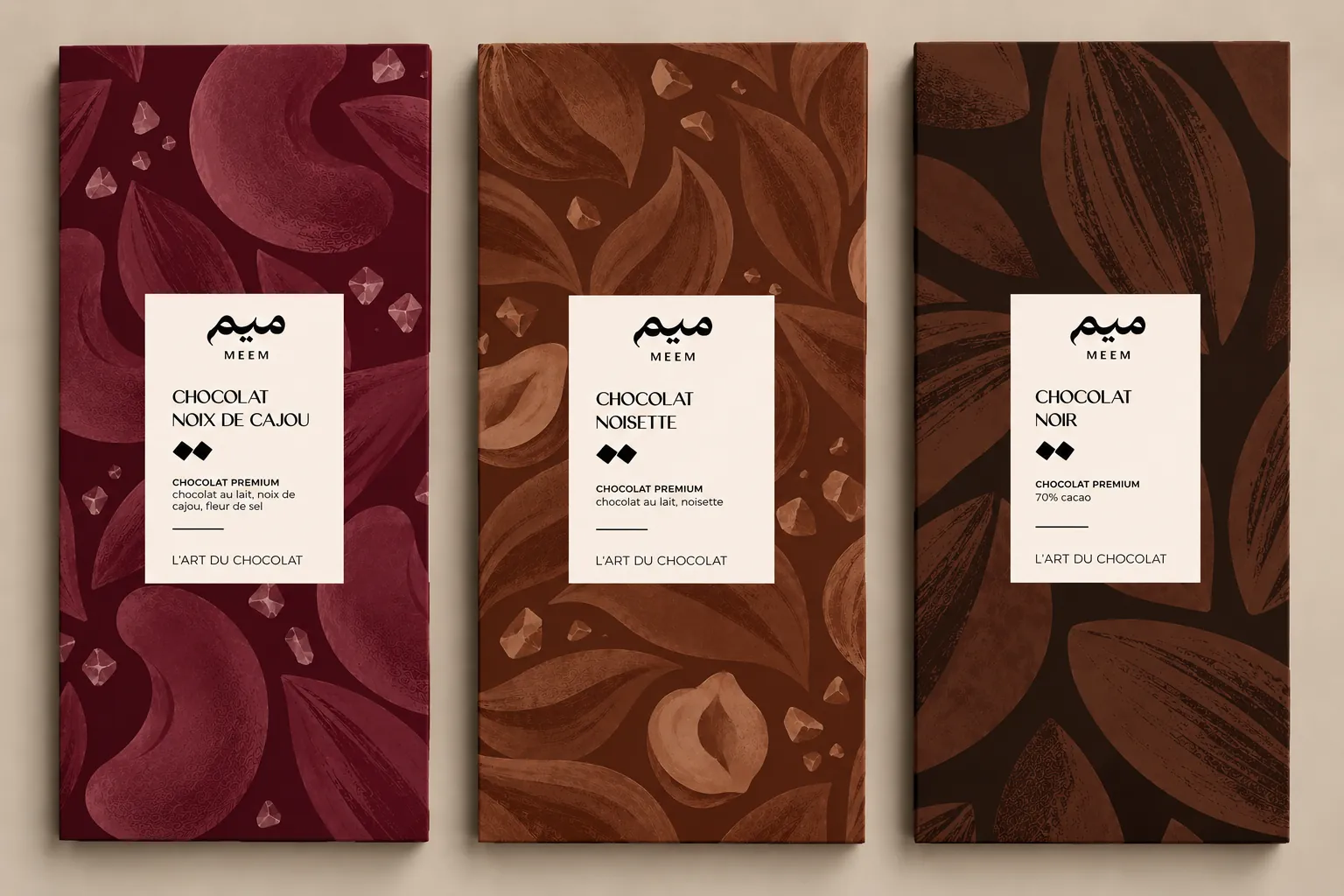 Tablettes premium MEEM : noix de cajou, noisette et chocolat noir 70 %